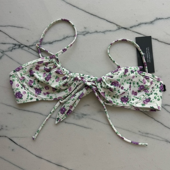 Khassani White and Purple Flowers Bikini Top - Small - Picture 5 of 7